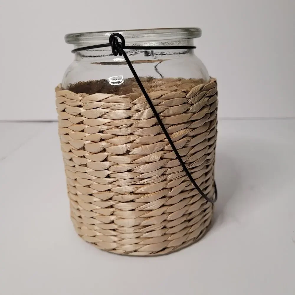 Charming Clear Glass Jar with Wicker Candle Holder